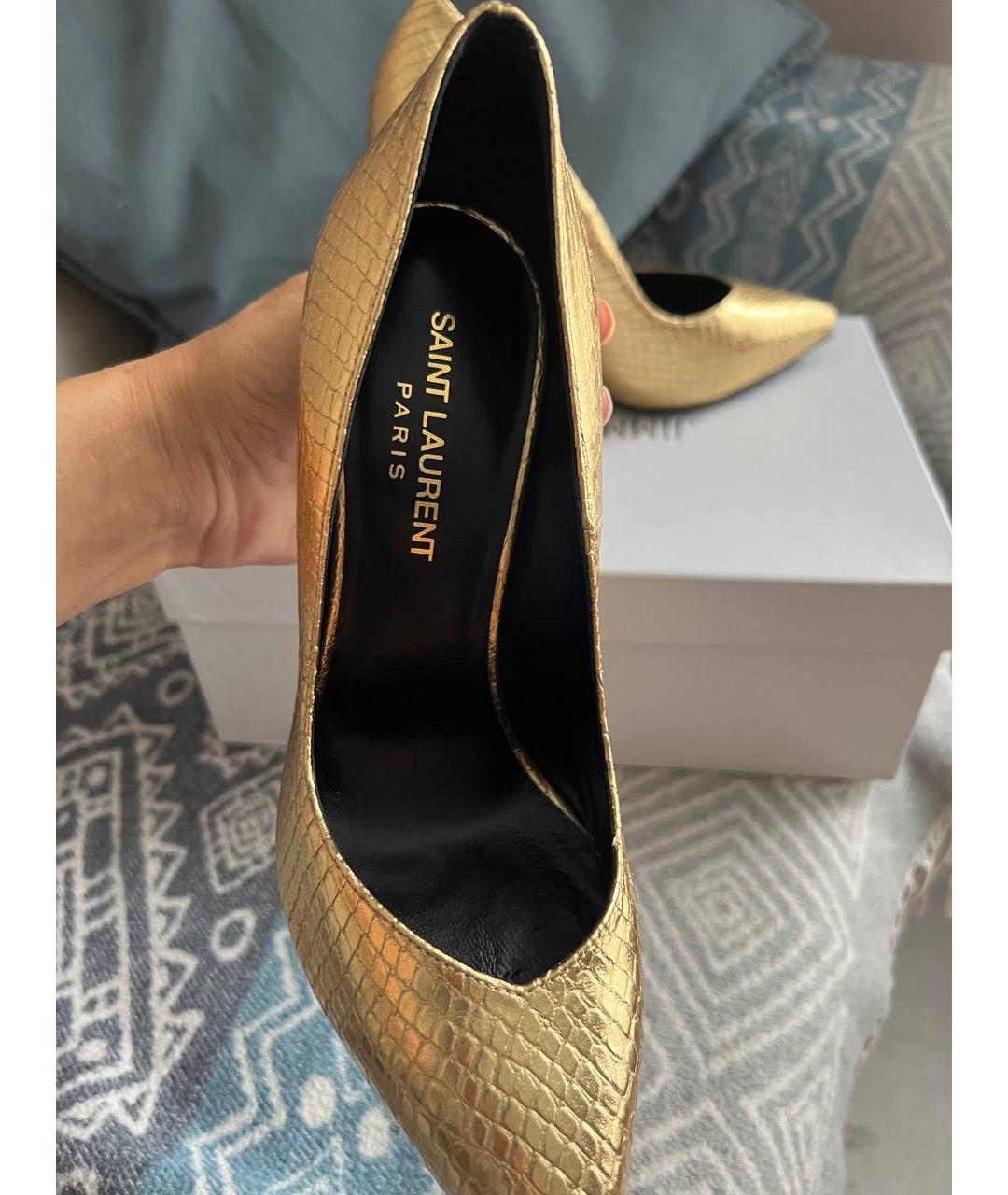 SAINT LAURENT Золотые кожаные туфли, фото 3
