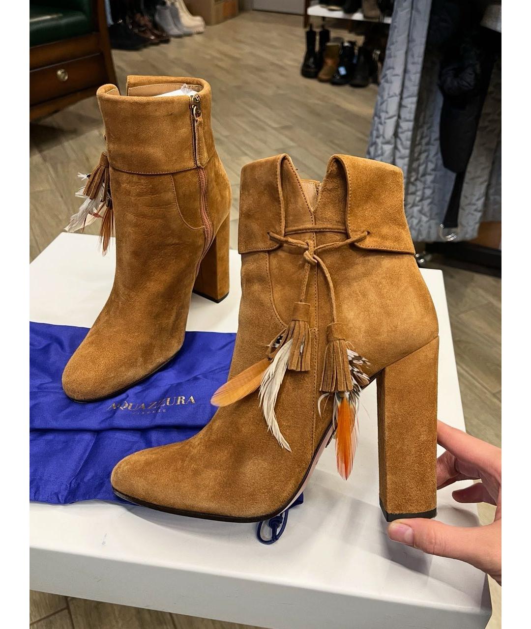 AQUAZZURA Оранжевое замшевые ботильоны, фото 9