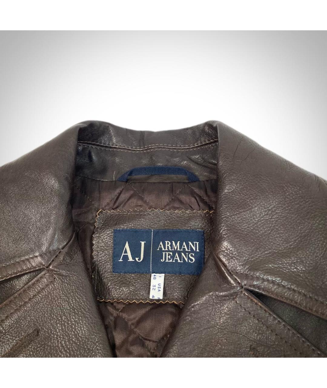 ARMANI JEANS Коричневая кожаная куртка, фото 3