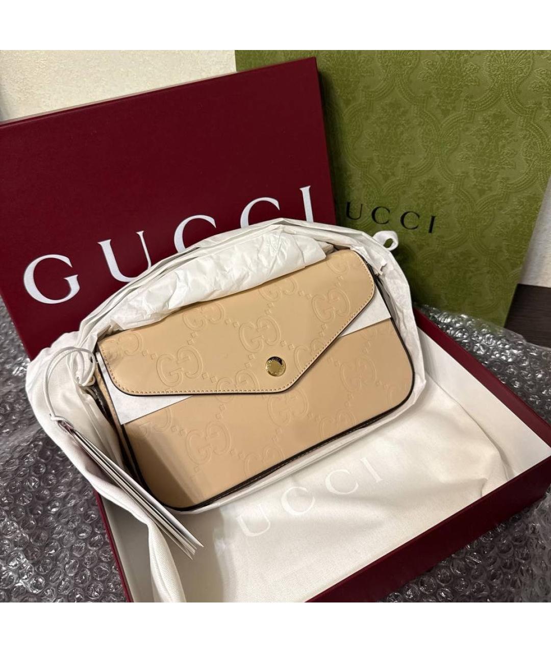 GUCCI Бежевая кожаная сумка через плечо, фото 8