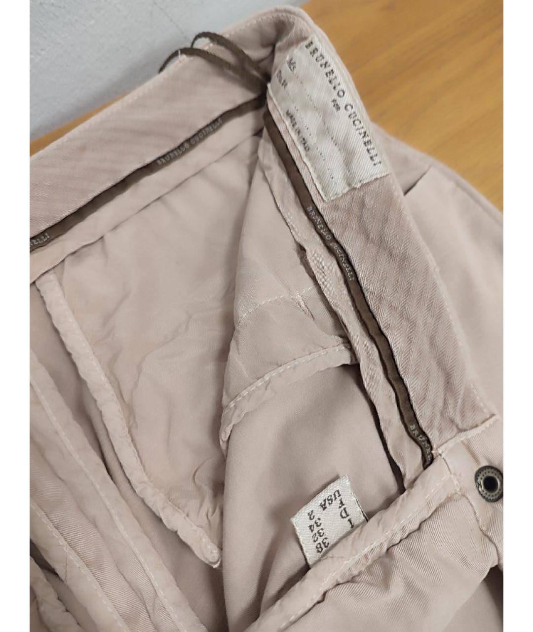 BRUNELLO CUCINELLI Бежевые хлопко-эластановые брюки узкие, фото 3