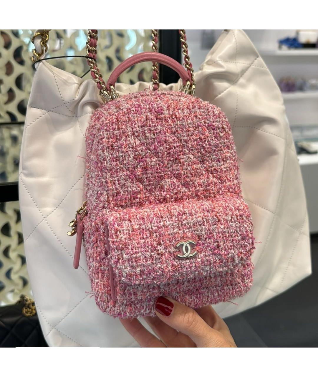 CHANEL Розовый твидовый рюкзак, фото 2