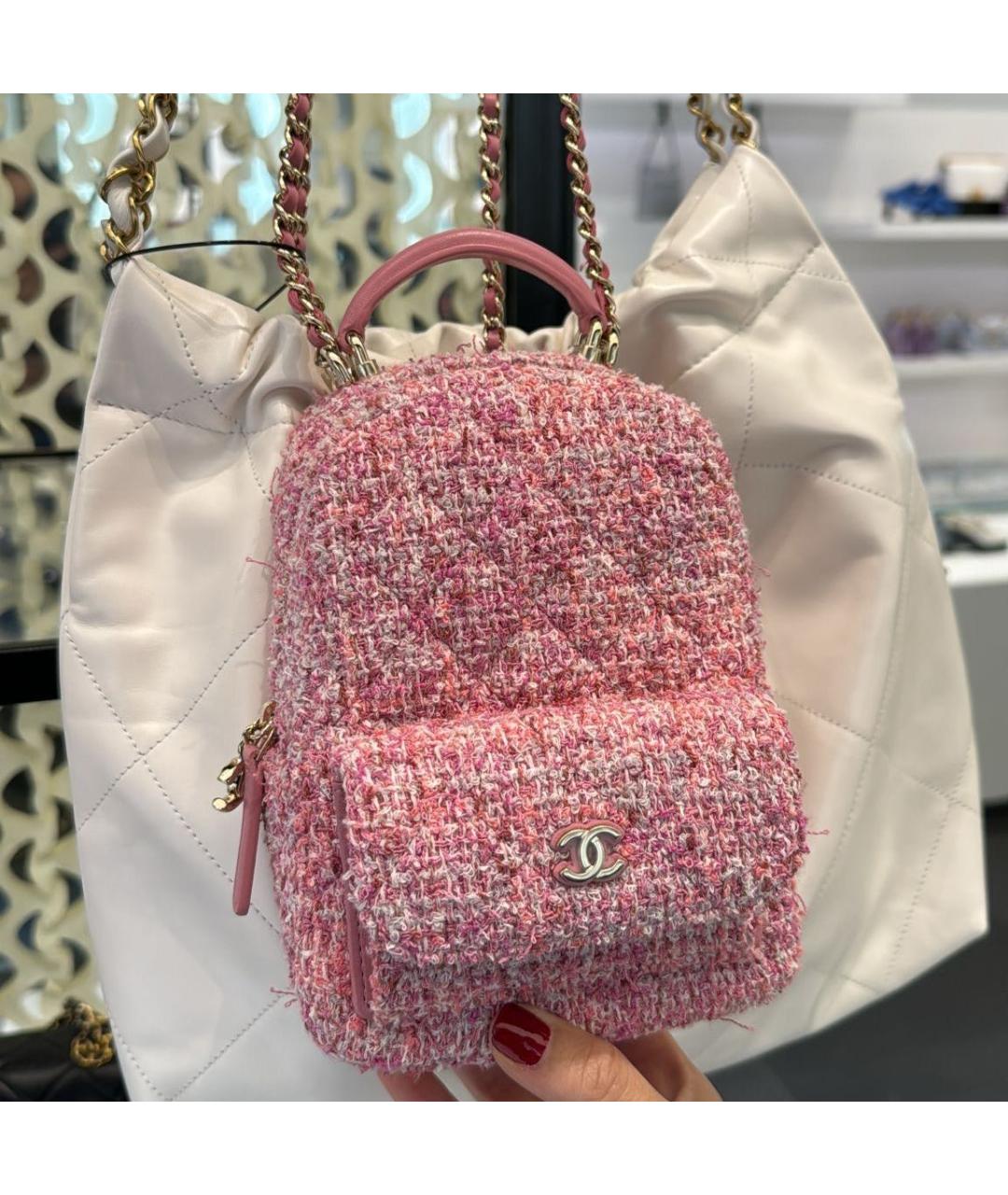 CHANEL Розовый твидовый рюкзак, фото 3