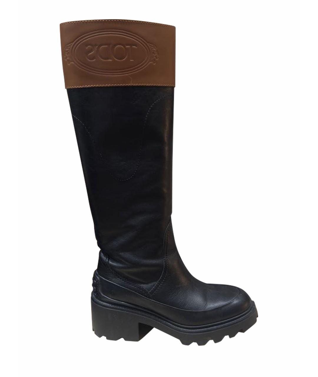TOD'S Черные кожаные сапоги, фото 1