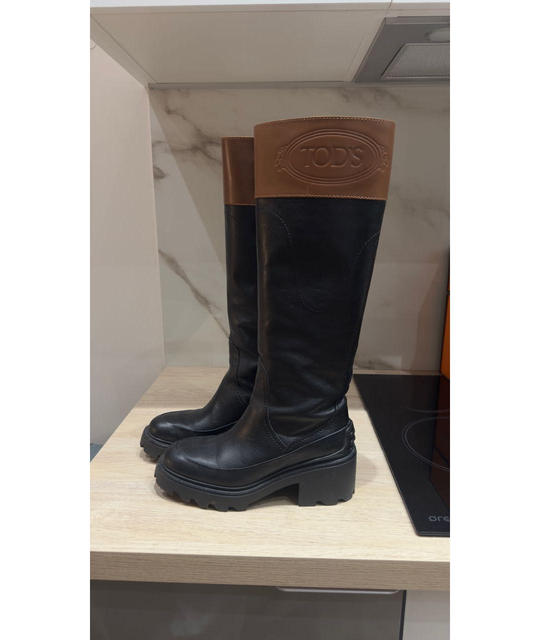 TOD'S Черные кожаные сапоги, фото 7