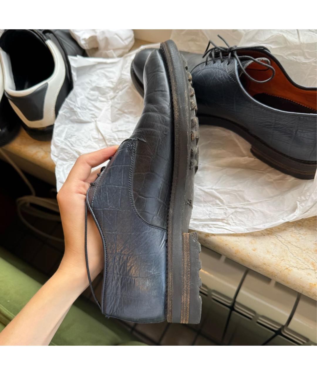 SANTONI Темно-синие кожаные лоферы, фото 6