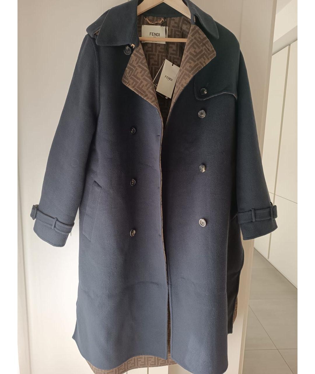 FENDI Синее шерстяное пальто, фото 3