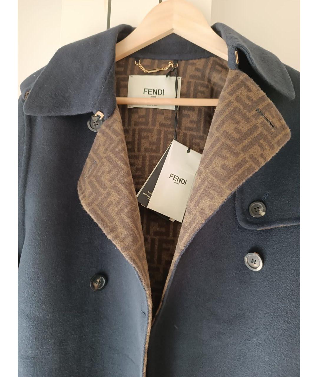 FENDI Синее шерстяное пальто, фото 4