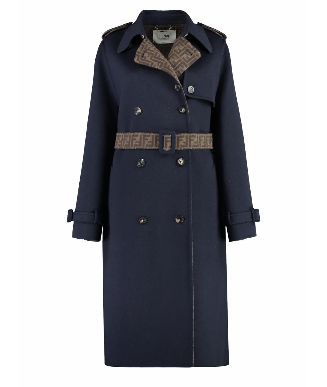 FENDI Синее шерстяное пальто, фото 1