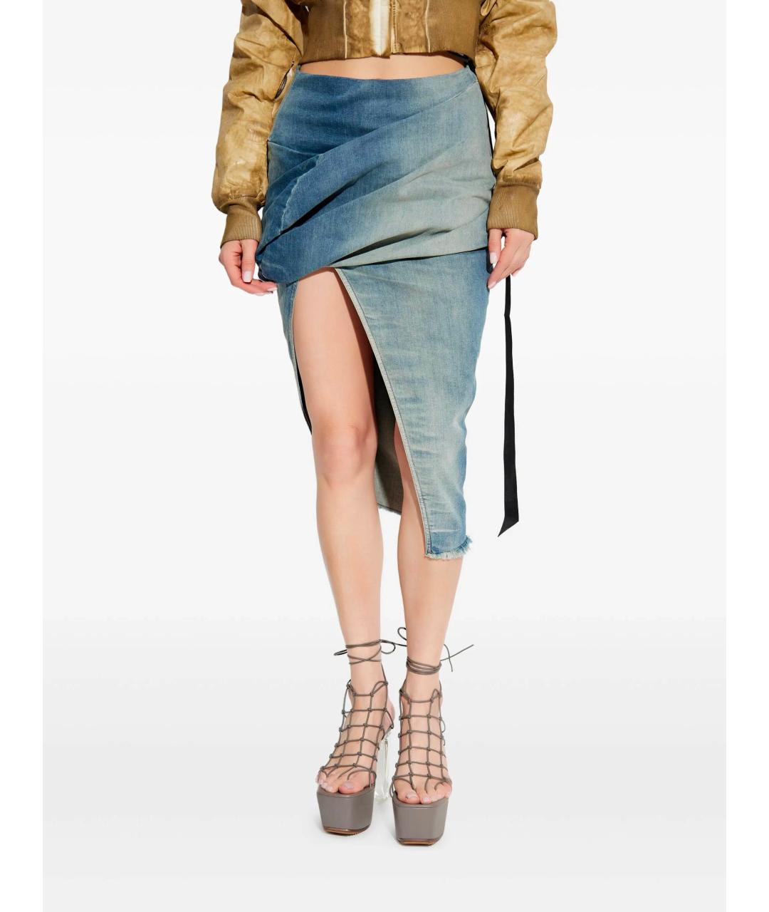 RICK OWENS DRKSHDW Синяя хлопковая юбка миди, фото 4