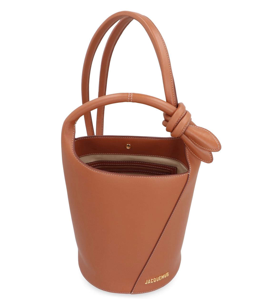 JACQUEMUS Коричневая кожаная сумка с короткими ручками, фото 4