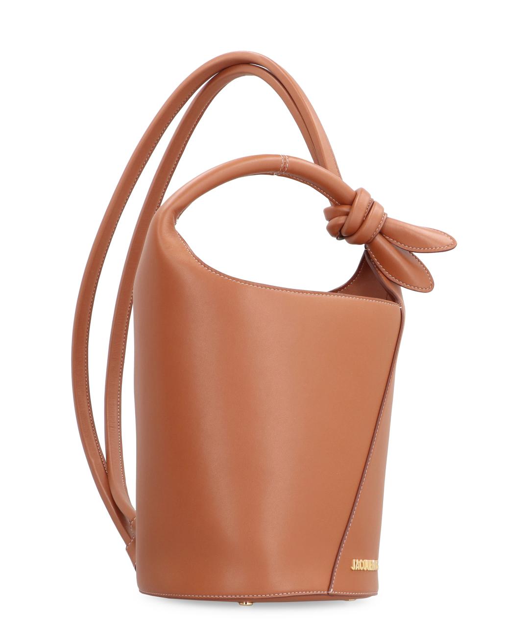 JACQUEMUS Коричневая кожаная сумка с короткими ручками, фото 2