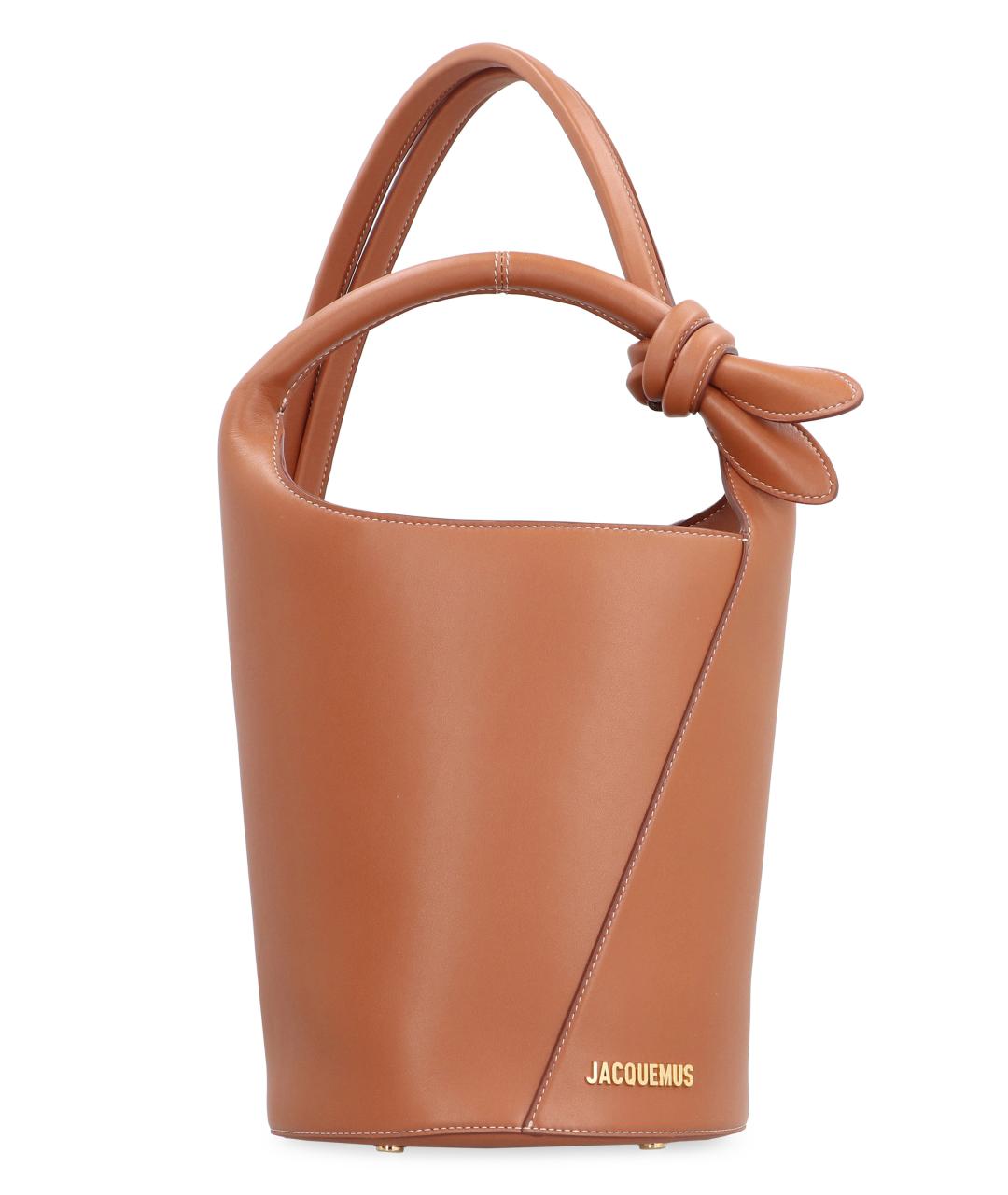 JACQUEMUS Коричневая кожаная сумка с короткими ручками, фото 1