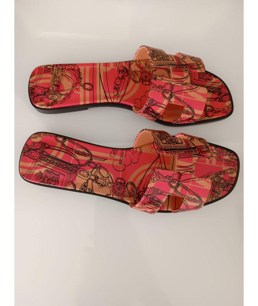 HERMES Розовые кожаные шлепанцы, фото 5