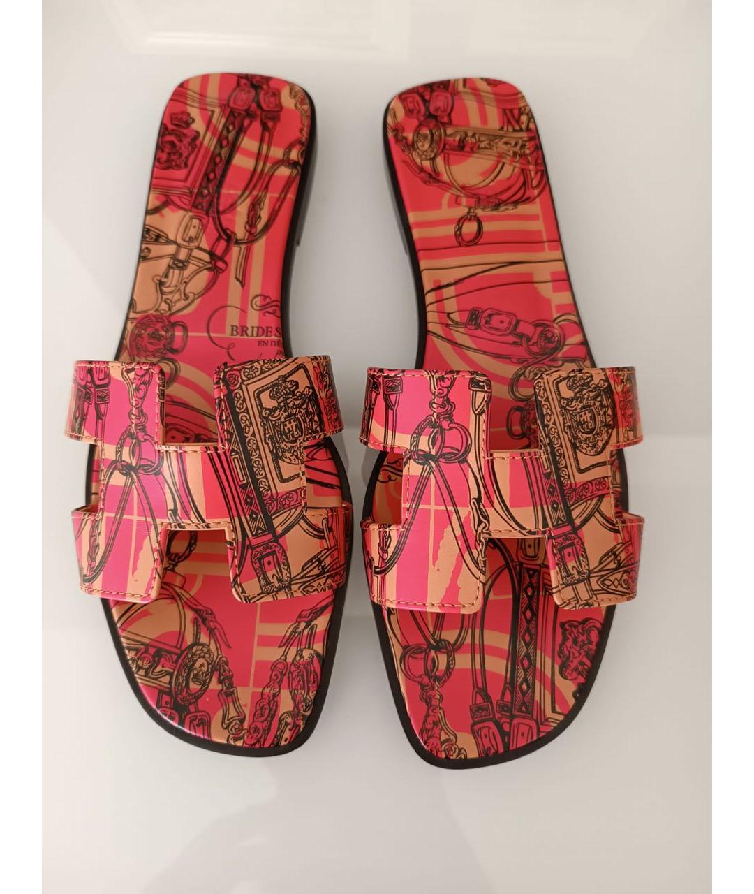 HERMES Розовые кожаные шлепанцы, фото 2