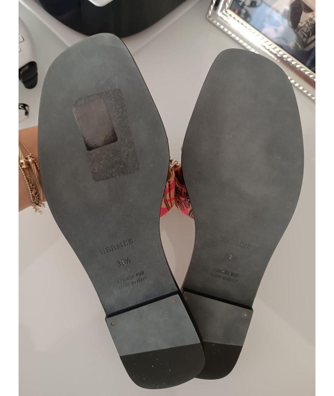 HERMES Розовые кожаные шлепанцы, фото 3