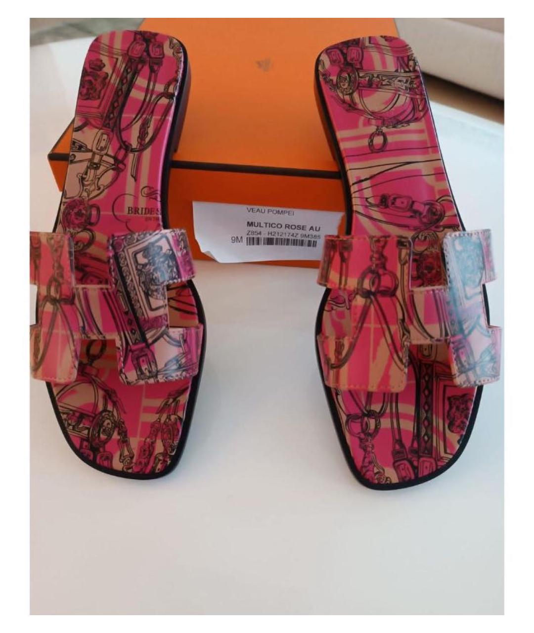 HERMES Розовые кожаные шлепанцы, фото 4