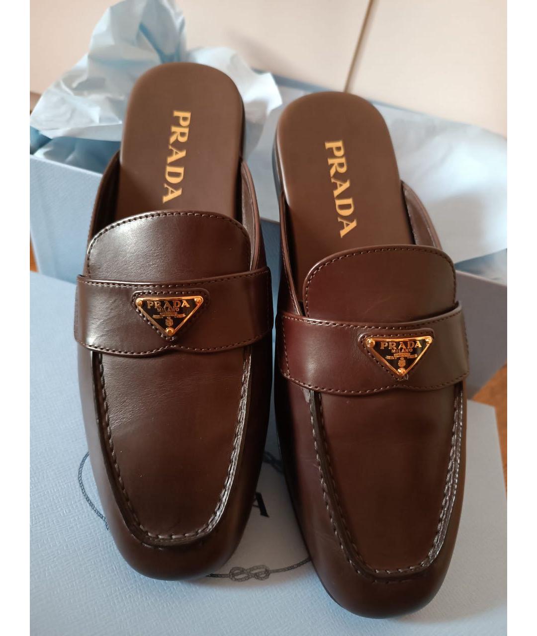PRADA Коричневые кожаные мюли, фото 2