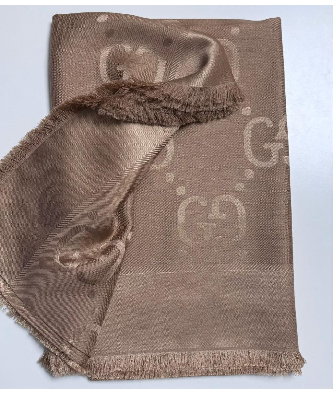 GUCCI Бежевый шерстяной платок, фото 8