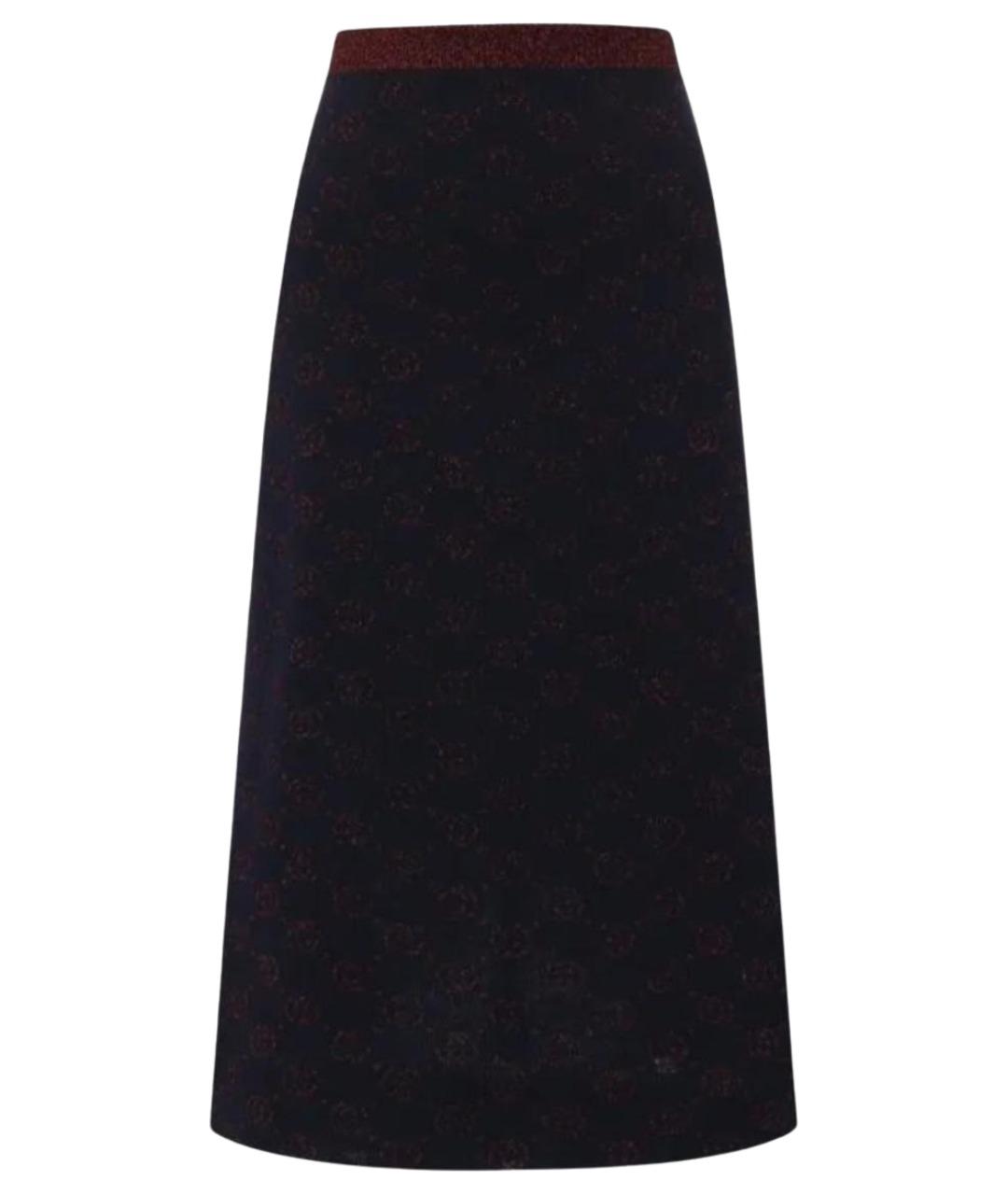 GUCCI Темно-синяя шерстяная юбка миди, фото 1