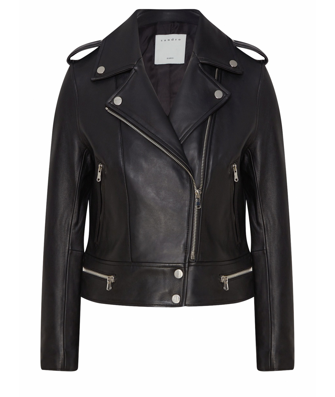 SANDRO Черная кожаная куртка, фото 1