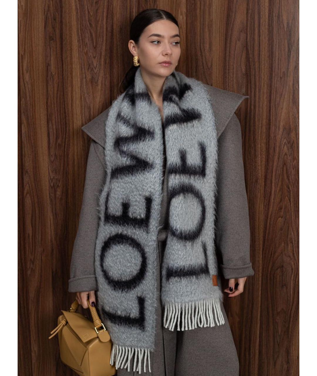LOEWE Серый шерстяной шарф, фото 2