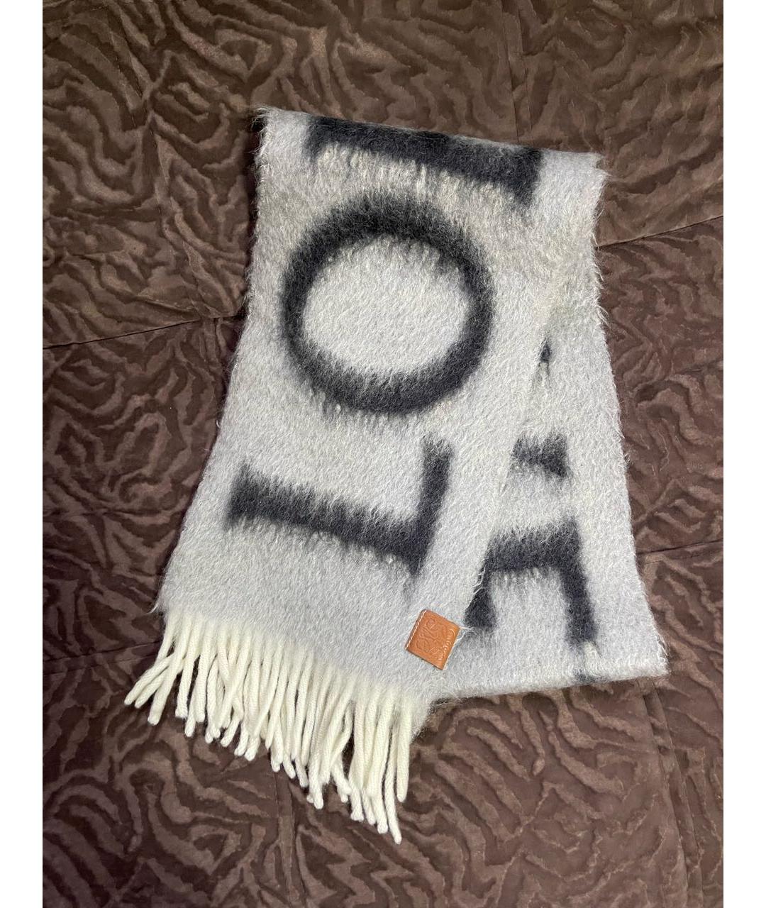 LOEWE Серый шерстяной шарф, фото 6