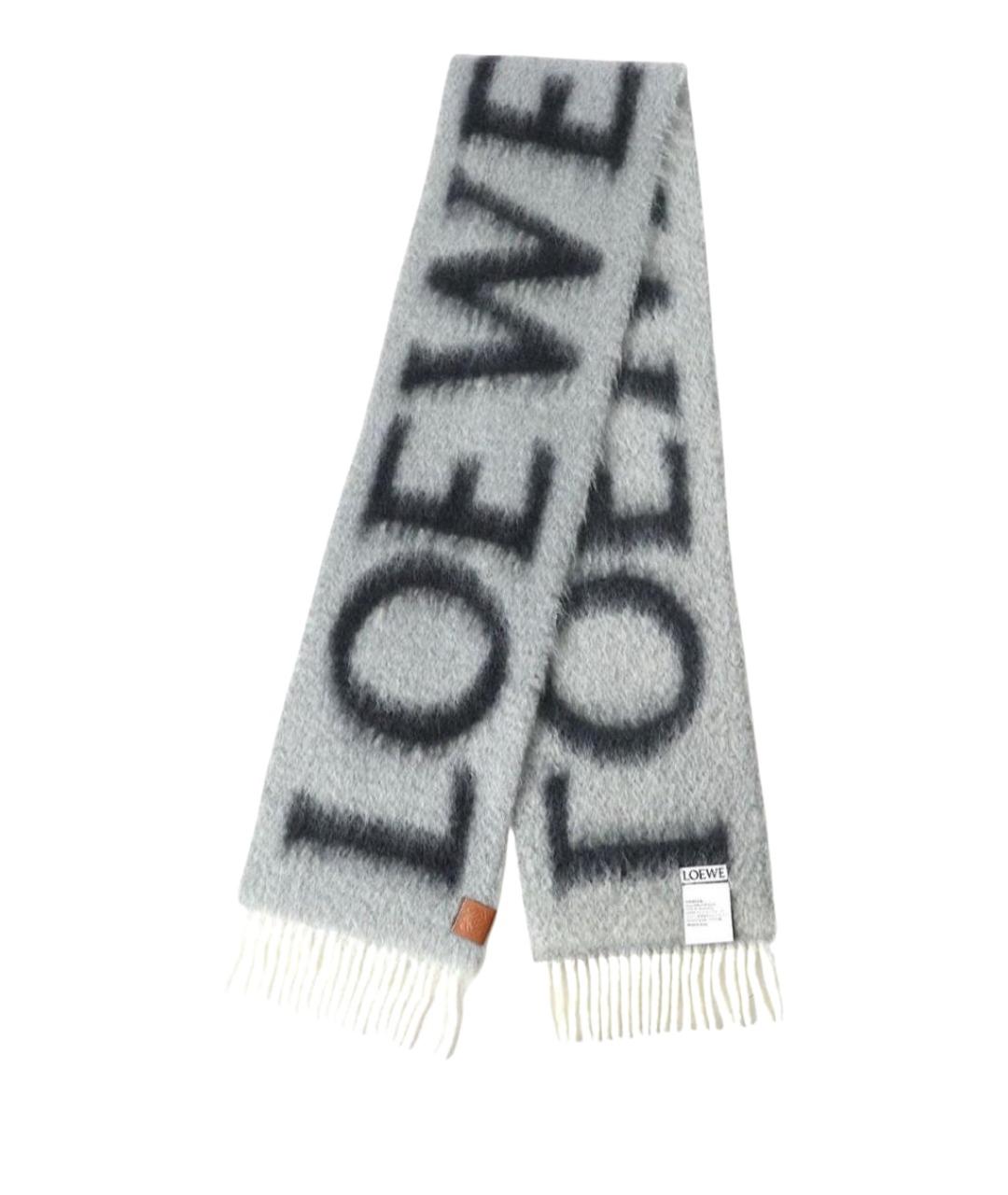LOEWE Серый шерстяной шарф, фото 1
