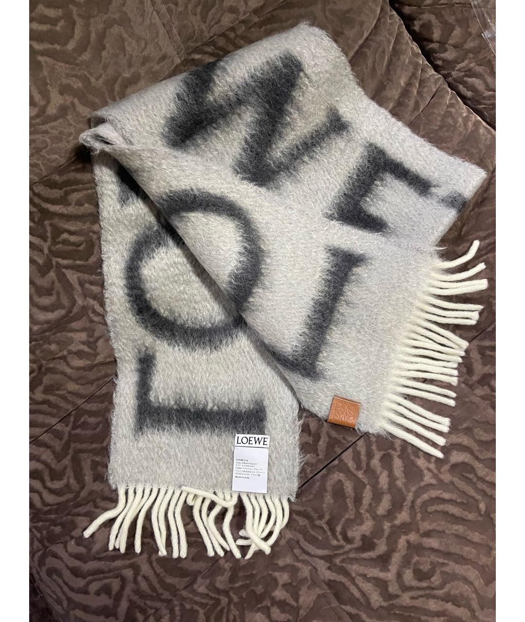 LOEWE Серый шерстяной шарф, фото 7