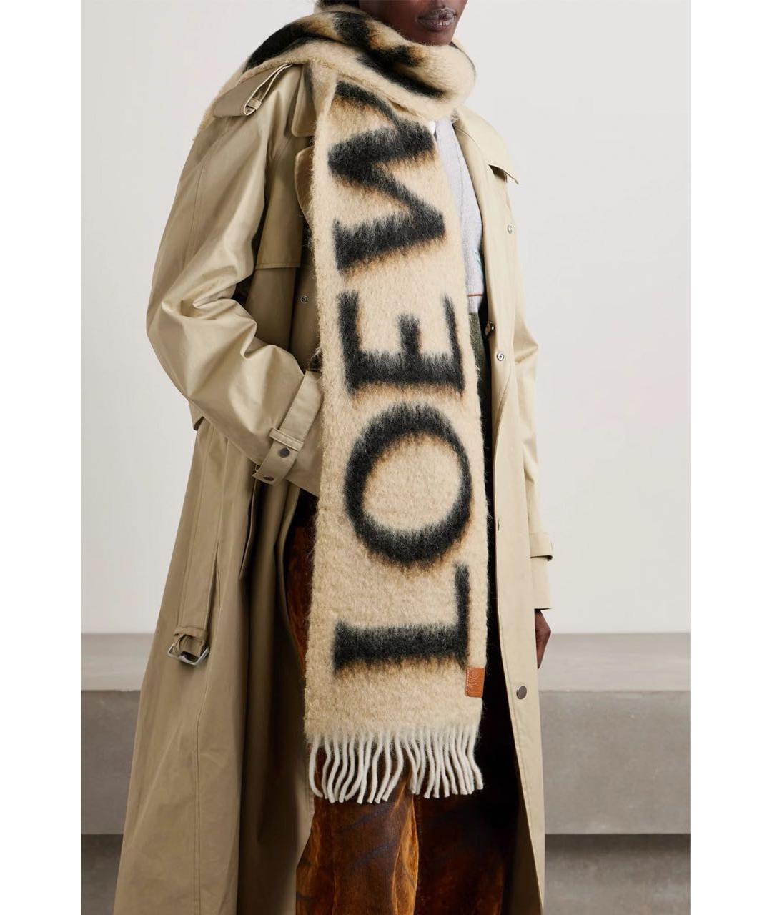 LOEWE Бежевый шерстяной шарф, фото 4