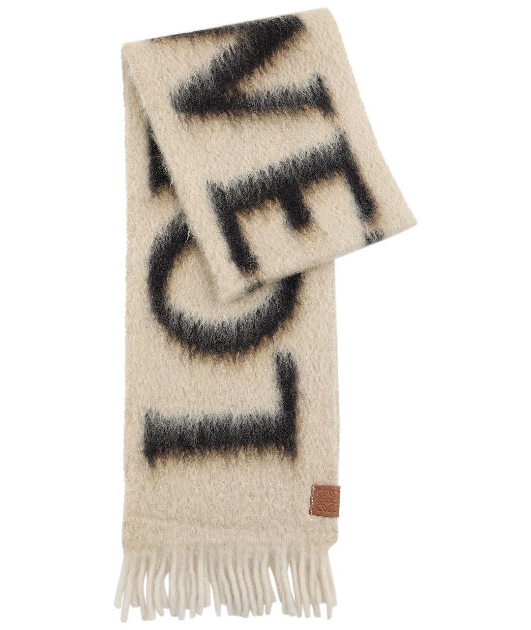 LOEWE Бежевый шерстяной шарф, фото 3