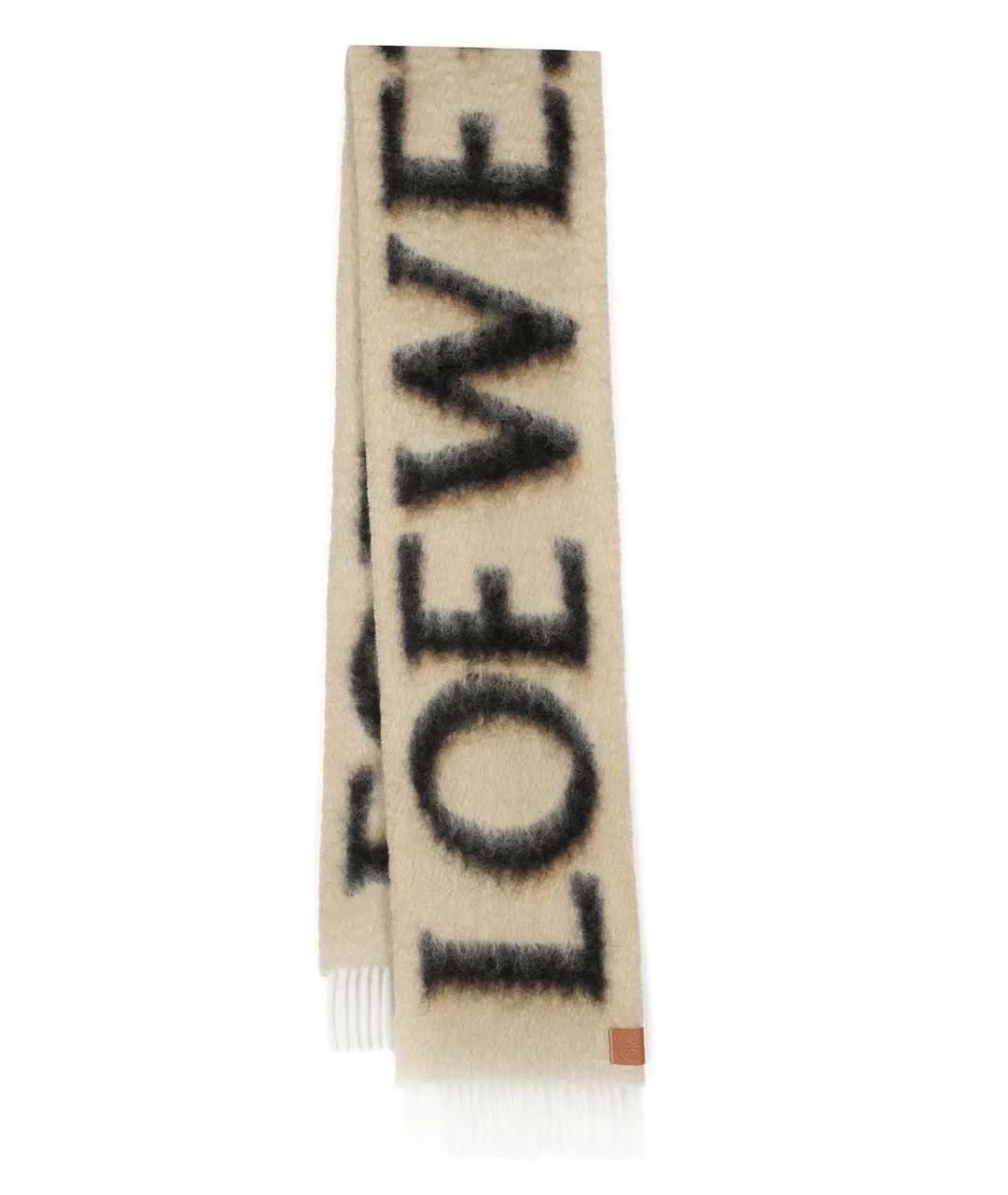 LOEWE Бежевый шерстяной шарф, фото 5