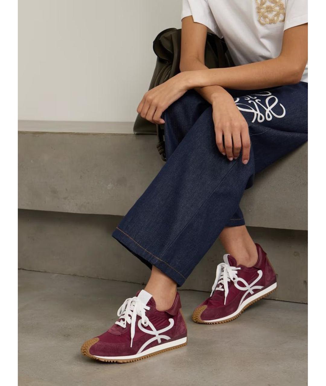 LOEWE Бордовые замшевые кроссовки, фото 4