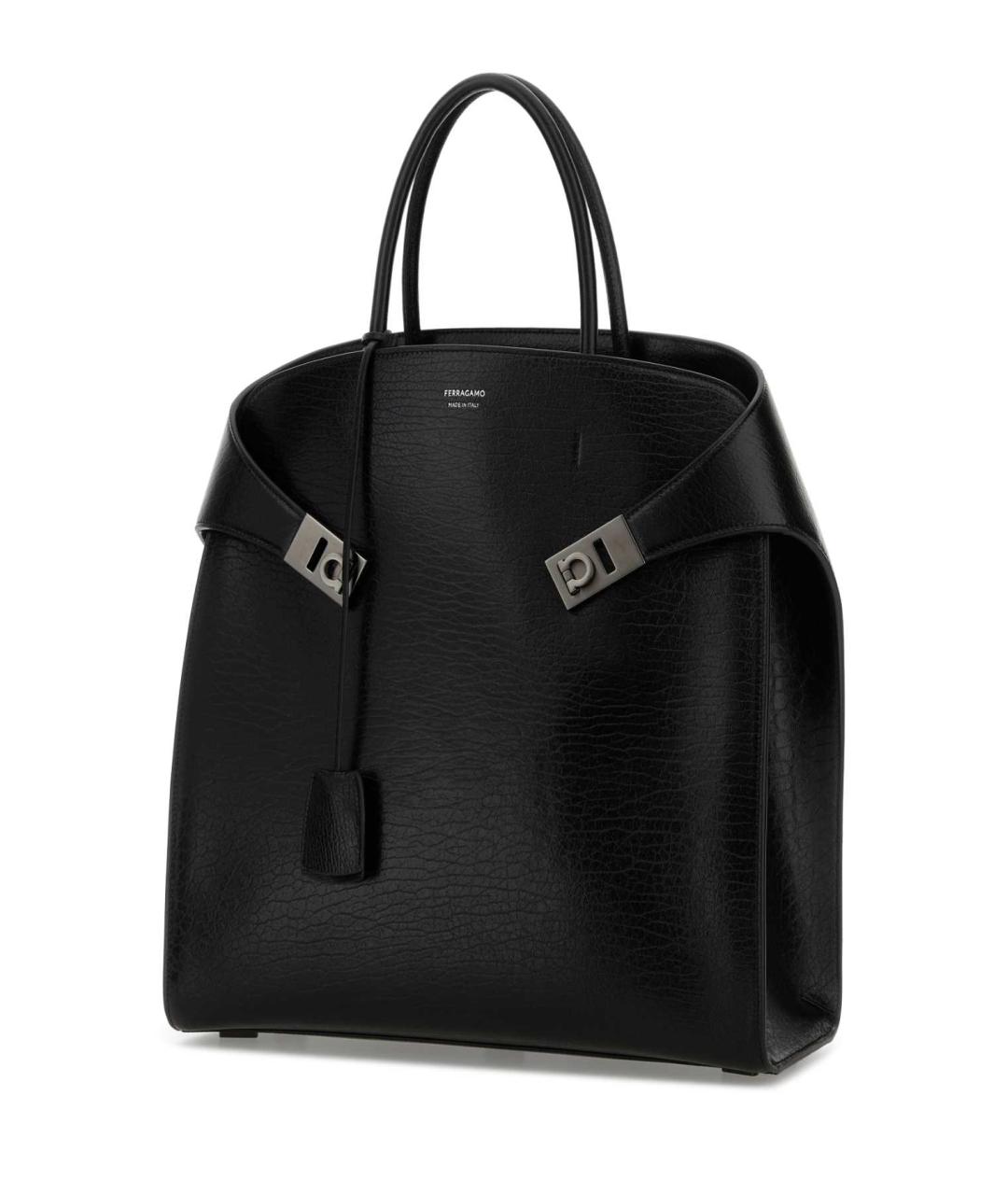 FERRAGAMO Черная кожаная сумка тоут, фото 2