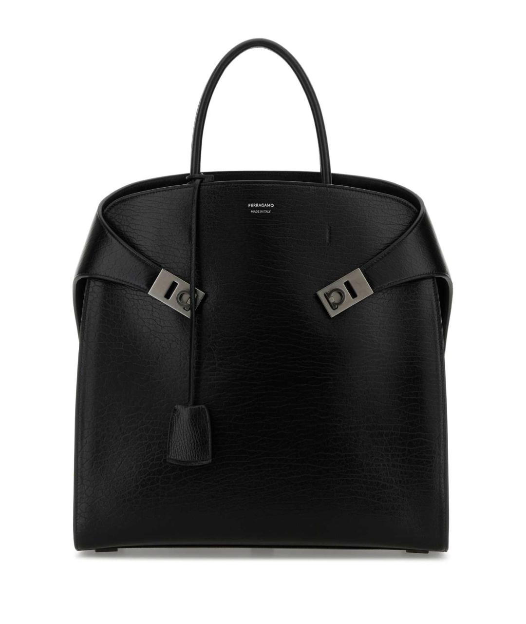 FERRAGAMO Черная кожаная сумка тоут, фото 1