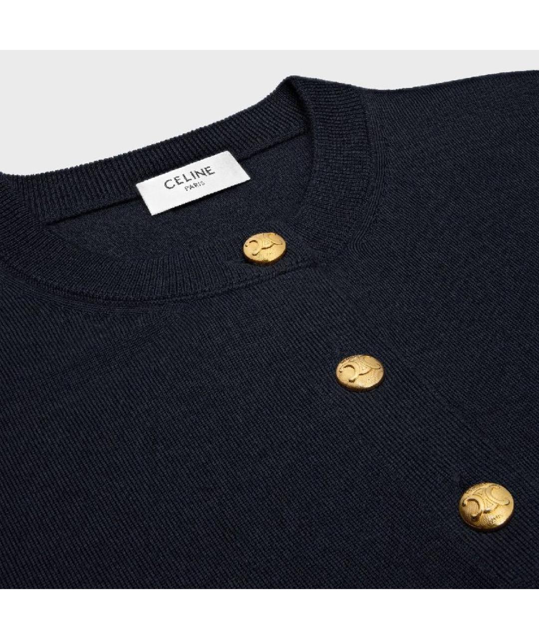 CELINE Темно-синий шерстяной джемпер / свитер, фото 3