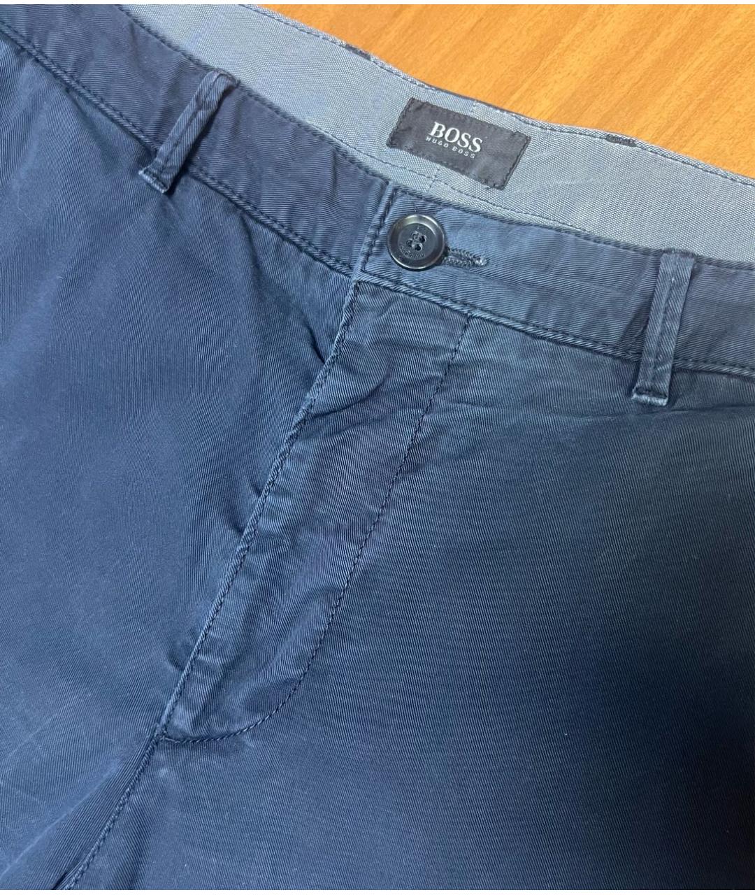 HUGO BOSS Темно-синие хлопко-эластановые повседневные брюки, фото 3