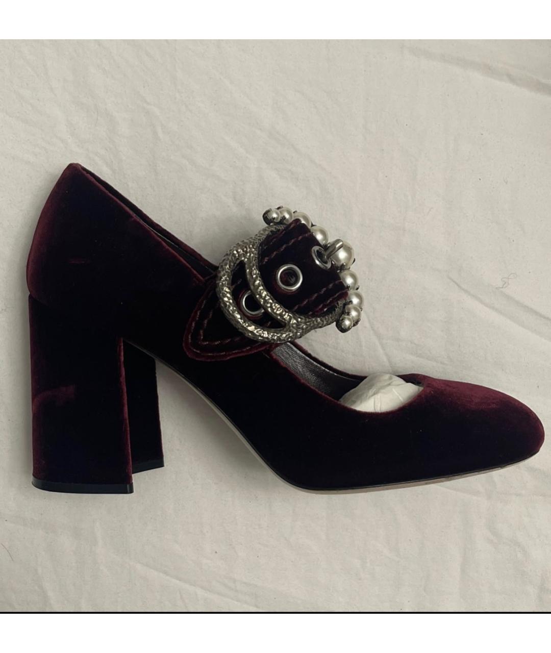 MIU MIU Бордовые бархатные туфли, фото 8
