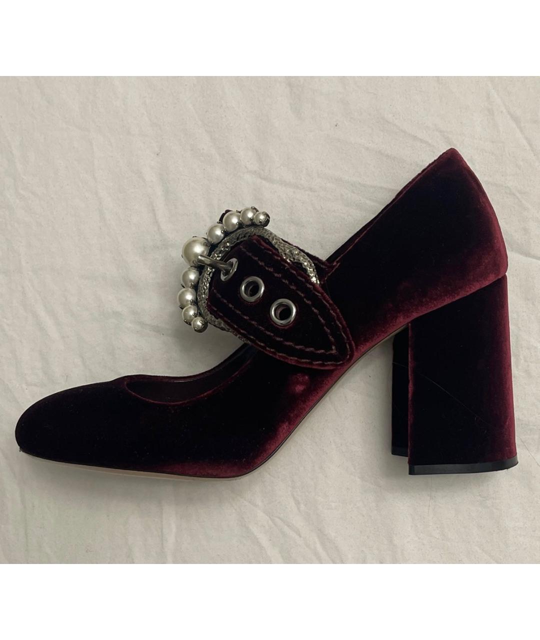MIU MIU Бордовые бархатные туфли, фото 7
