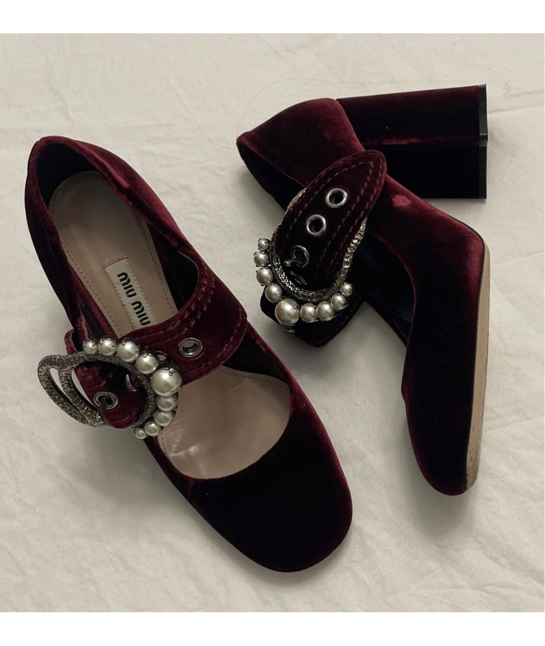 MIU MIU Бордовые бархатные туфли, фото 5