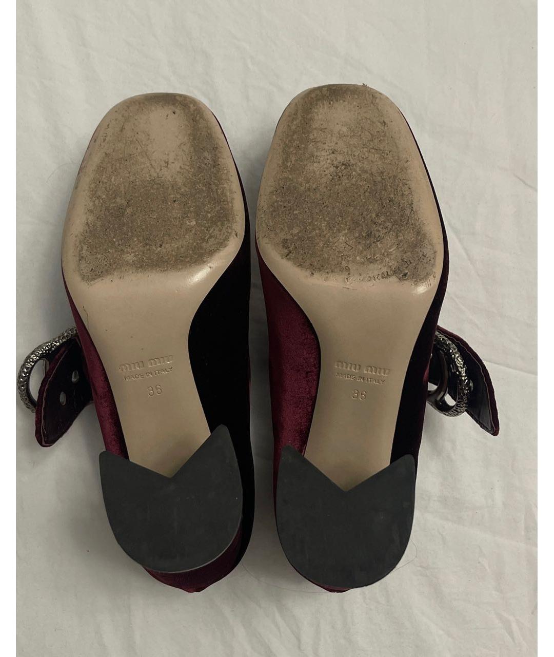 MIU MIU Бордовые бархатные туфли, фото 6