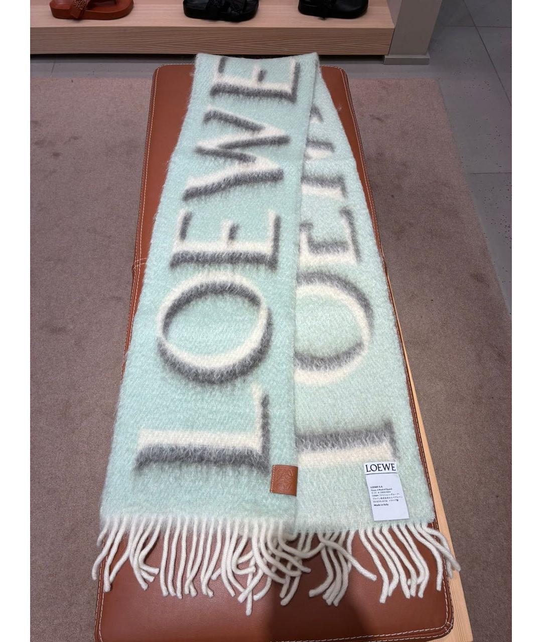LOEWE Голубой шерстяной шарф, фото 9