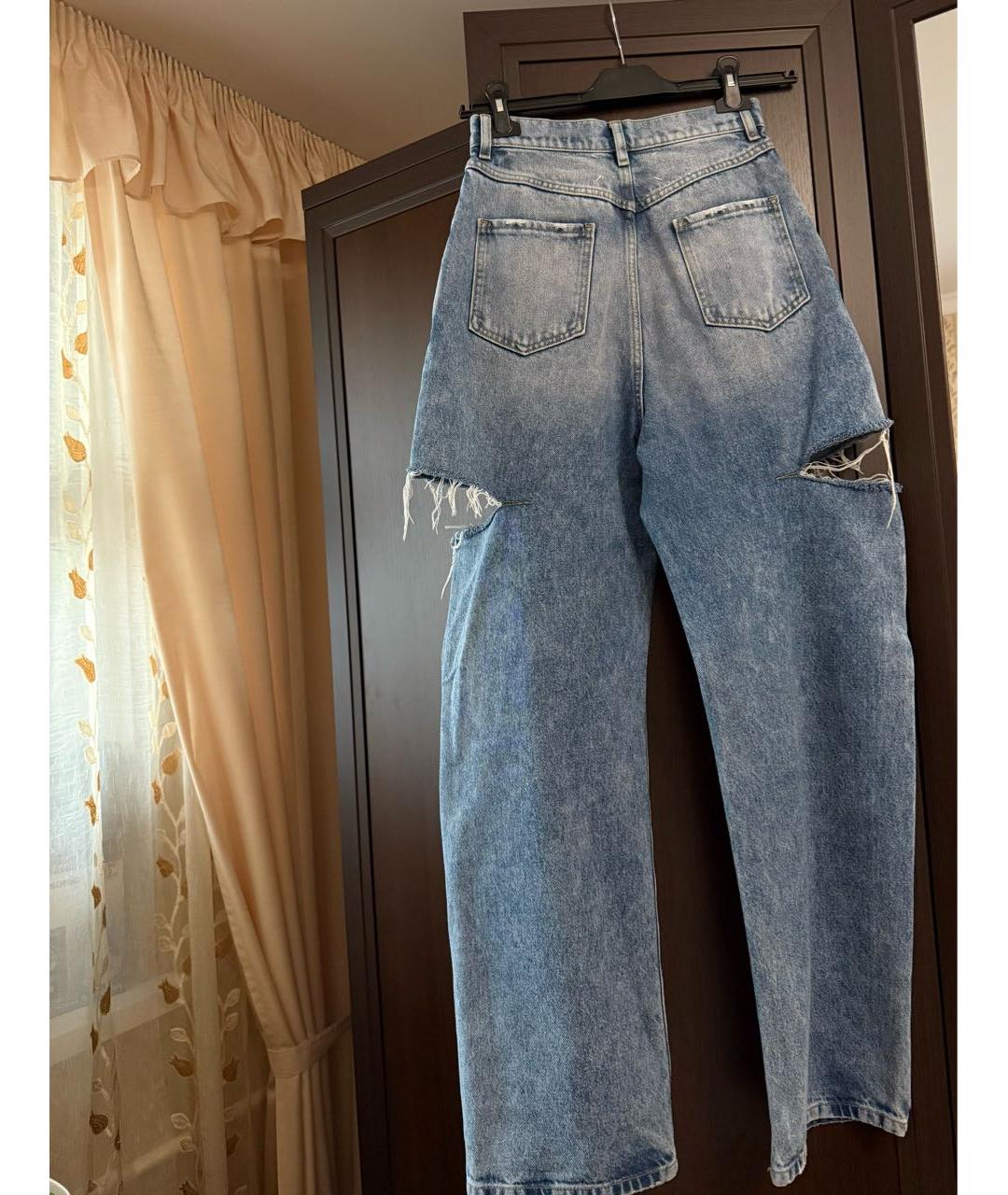 MAISON MARGIELA Голубые хлопковые прямые джинсы, фото 3