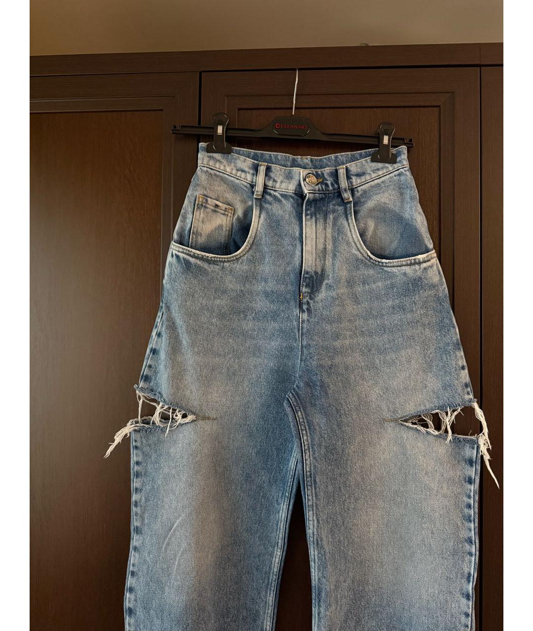 MAISON MARGIELA Голубые хлопковые прямые джинсы, фото 2