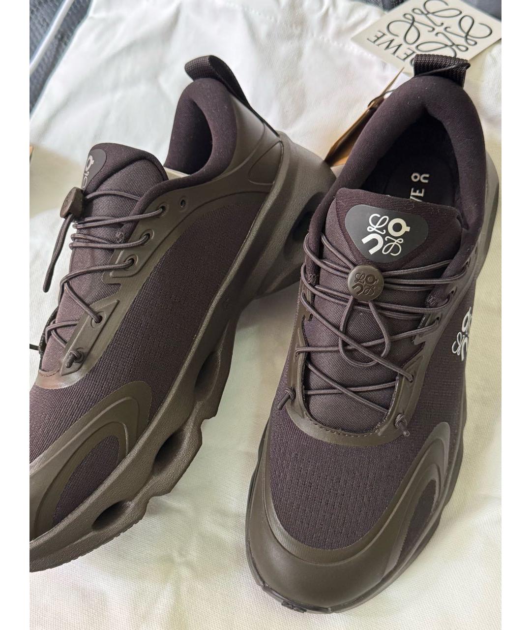 LOEWE Коричневые кожаные кроссовки, фото 6