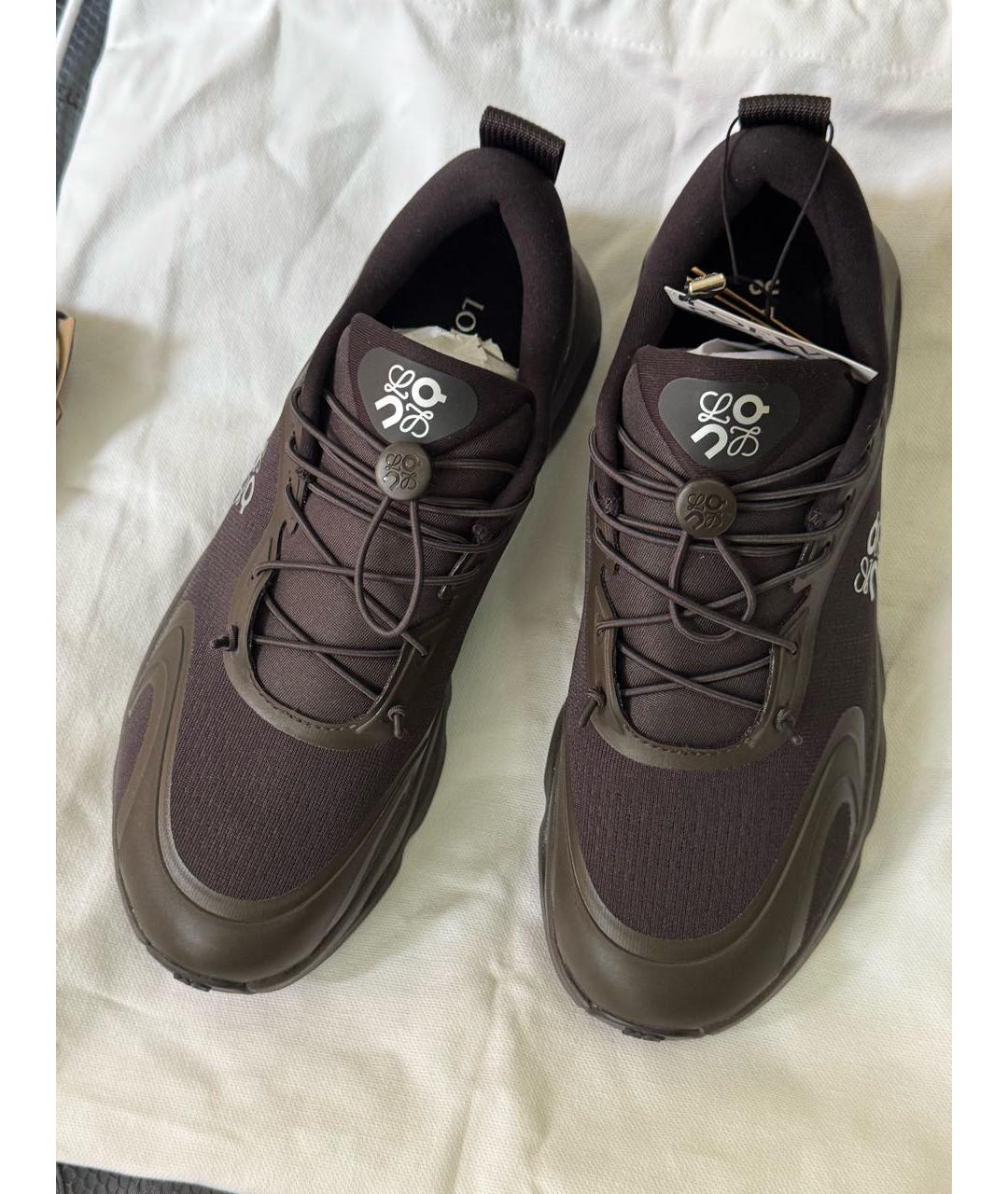 LOEWE Коричневые кожаные кроссовки, фото 2