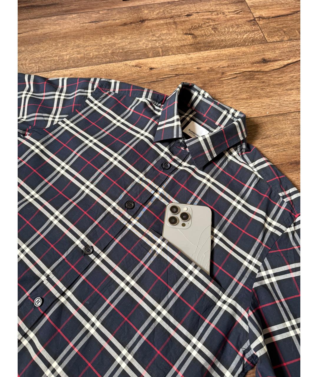 BURBERRY Темно-синяя хлопковая кэжуал рубашка, фото 7