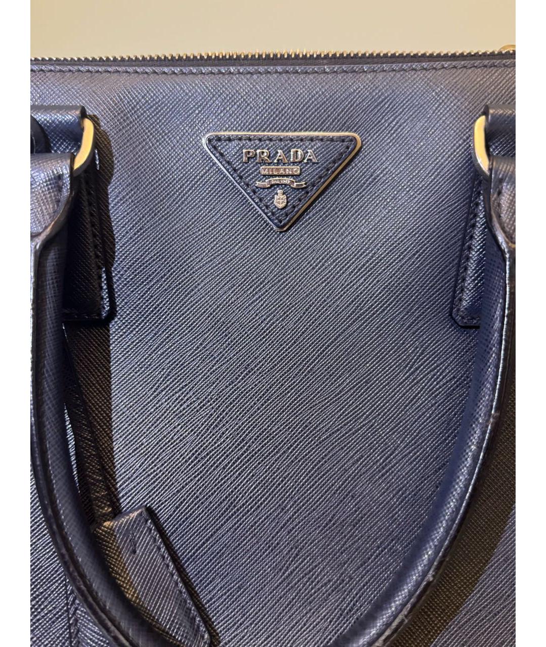 PRADA Темно-синяя кожаная сумка с короткими ручками, фото 4