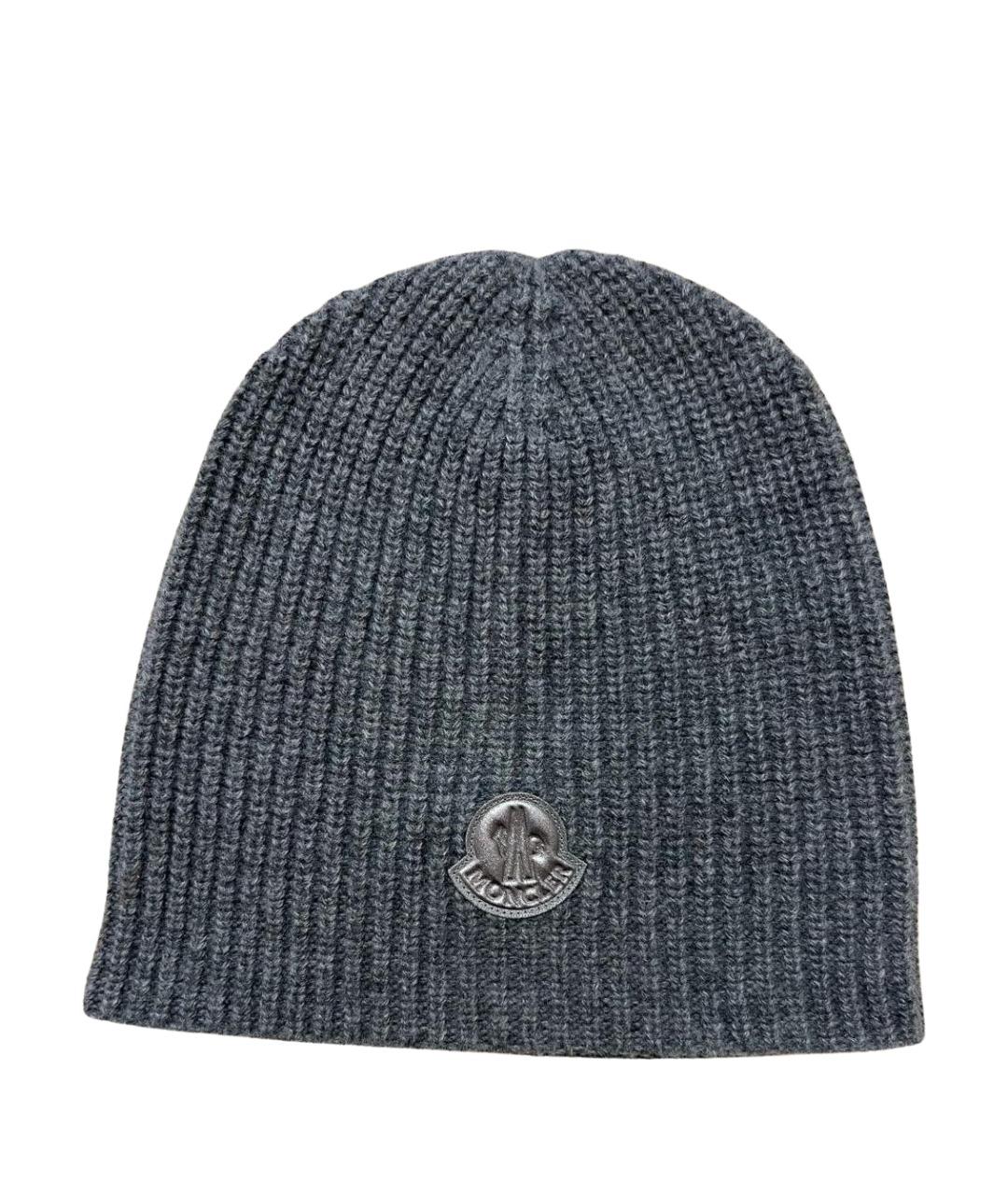 MONCLER Серая шерстяная шапка, фото 1