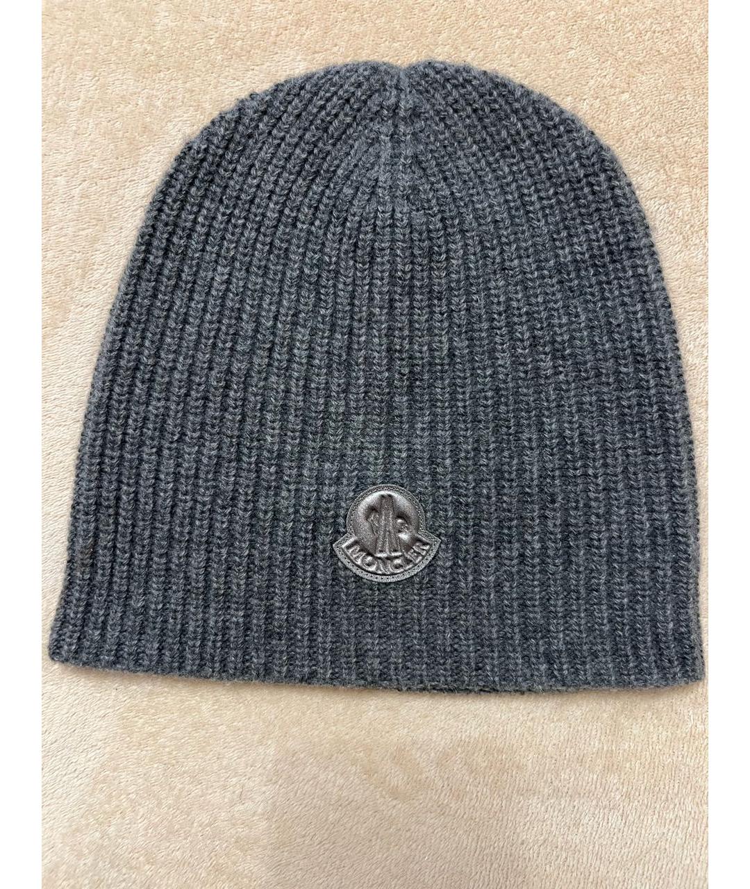 MONCLER Серая шерстяная шапка, фото 3